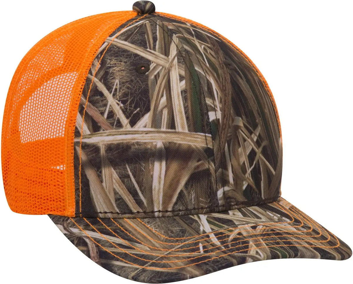 Otto 171-1293 Mossy Oak Camouflage 6 Panel Low Profile Mesh Back Trucker Cap - Shadow Grass Blades/n.org - 1/2’’ - 7