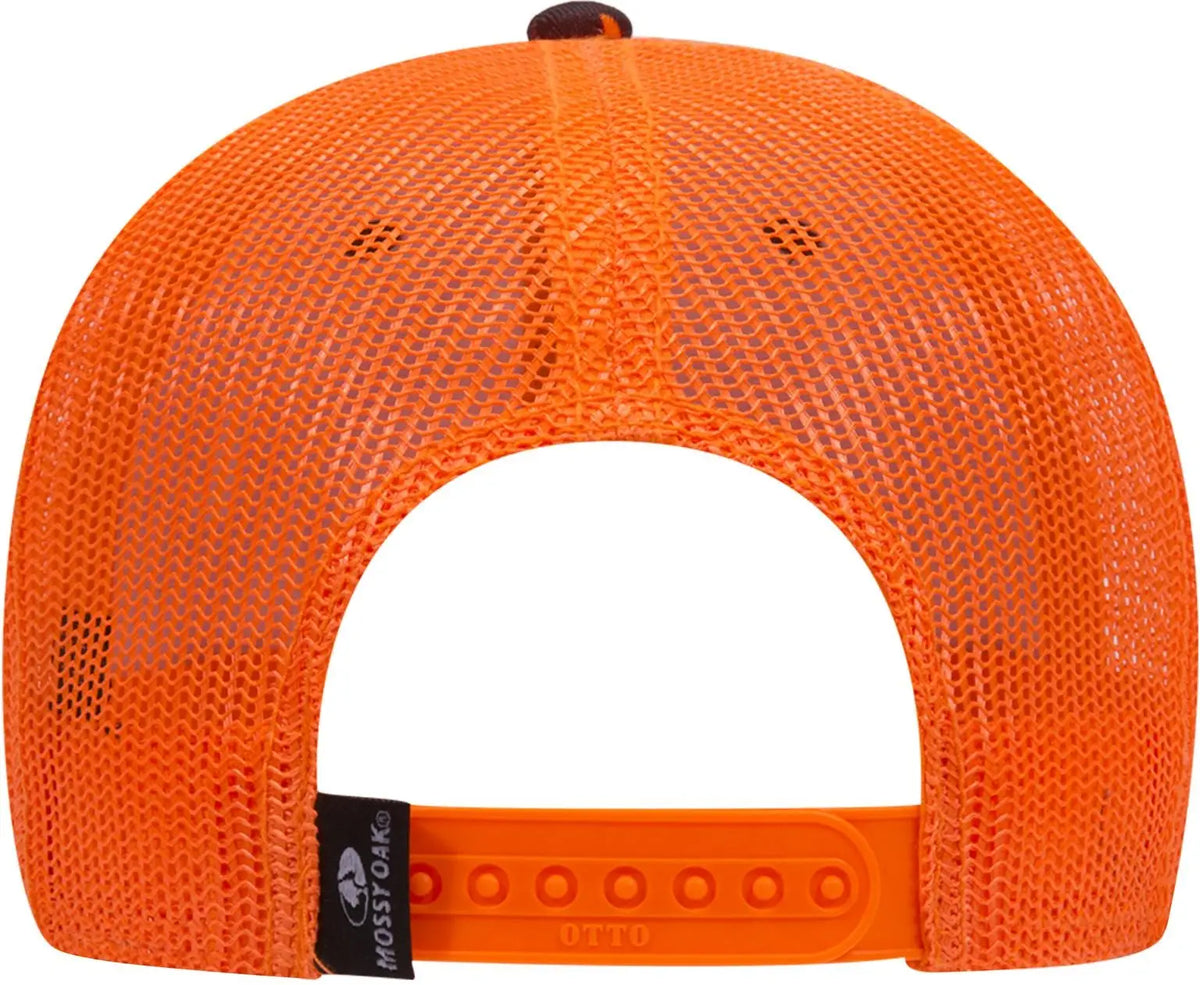 Otto 171-1293 Mossy Oak Camouflage 6 Panel Low Profile Mesh Back Trucker Cap - Blaze/n.org - 1/2’’ - 7 5/8’’