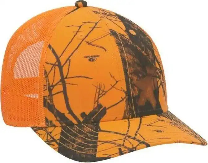 Otto 171-1293 Mossy Oak Camouflage Superior Polyester Twill 6 Panel Low Profile Mesh Back Baseball Cap - Blaze Neon