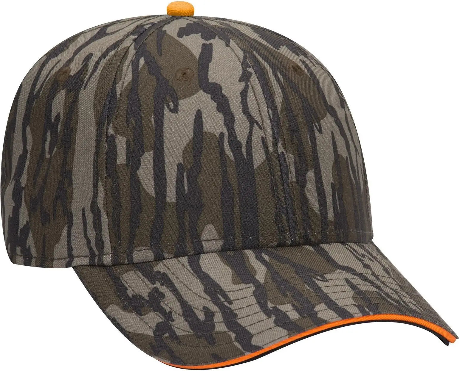 Otto 171-1294 Mossy Oak Camouflage Sandwich Visor 6 Panel Low Profile Baseball Cap - Bottomland - 1/2’’ - 7 5/8’’