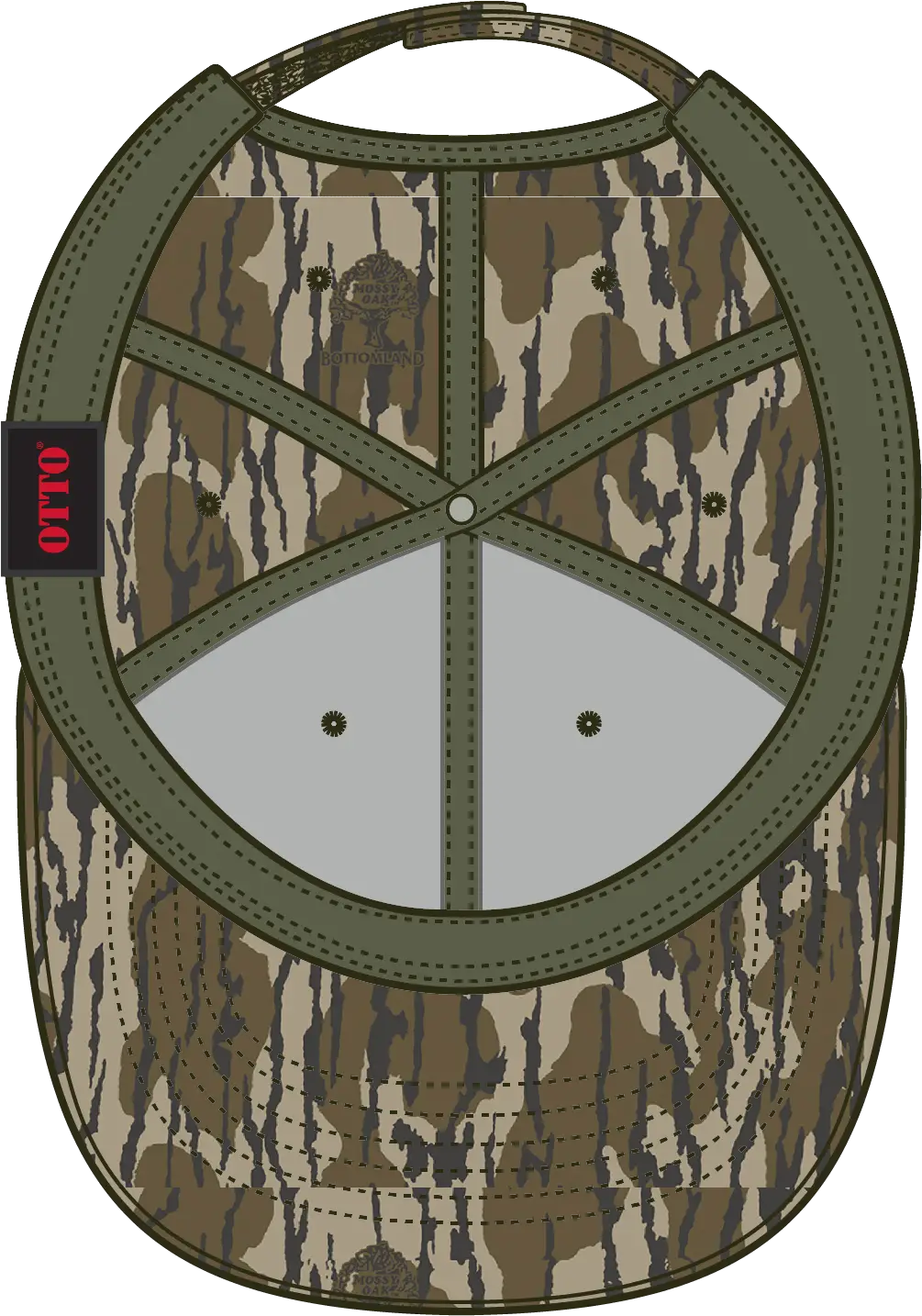 Otto 171-1295 Mossy Oak Camouflage 6 Panel Low Profile Baseball Cap - Bottomland - 1/2’’ - 7 5/8’’