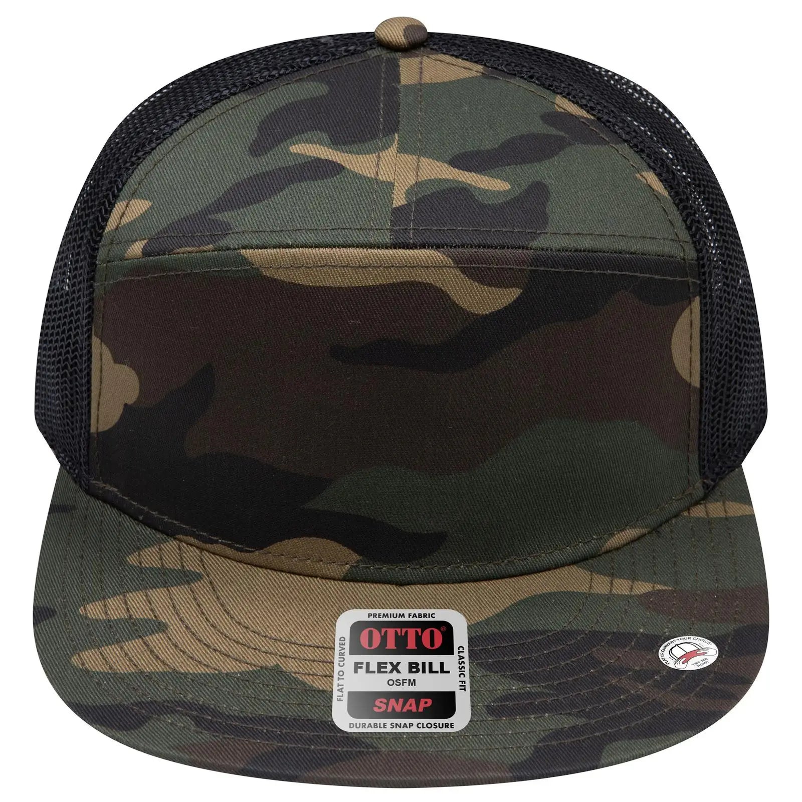 Otto 172-1298 ?Otto Snap’ 7 Panel Pro Style Mesh Back Trucker Snapback Cap - Dk.grn/brn/blk - 3/8’’ - 5/8’’