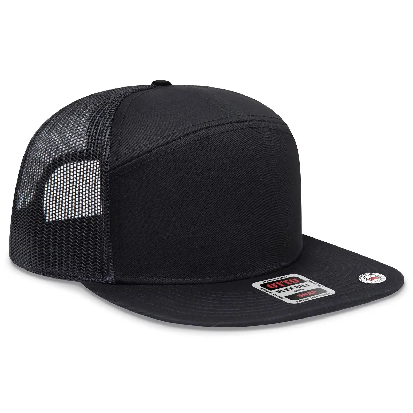 Otto 172-1298 ?Otto Snap’ 7 Panel Pro Style Mesh Back Trucker Snapback Cap - Black - 3/8’’ - 5/8’’