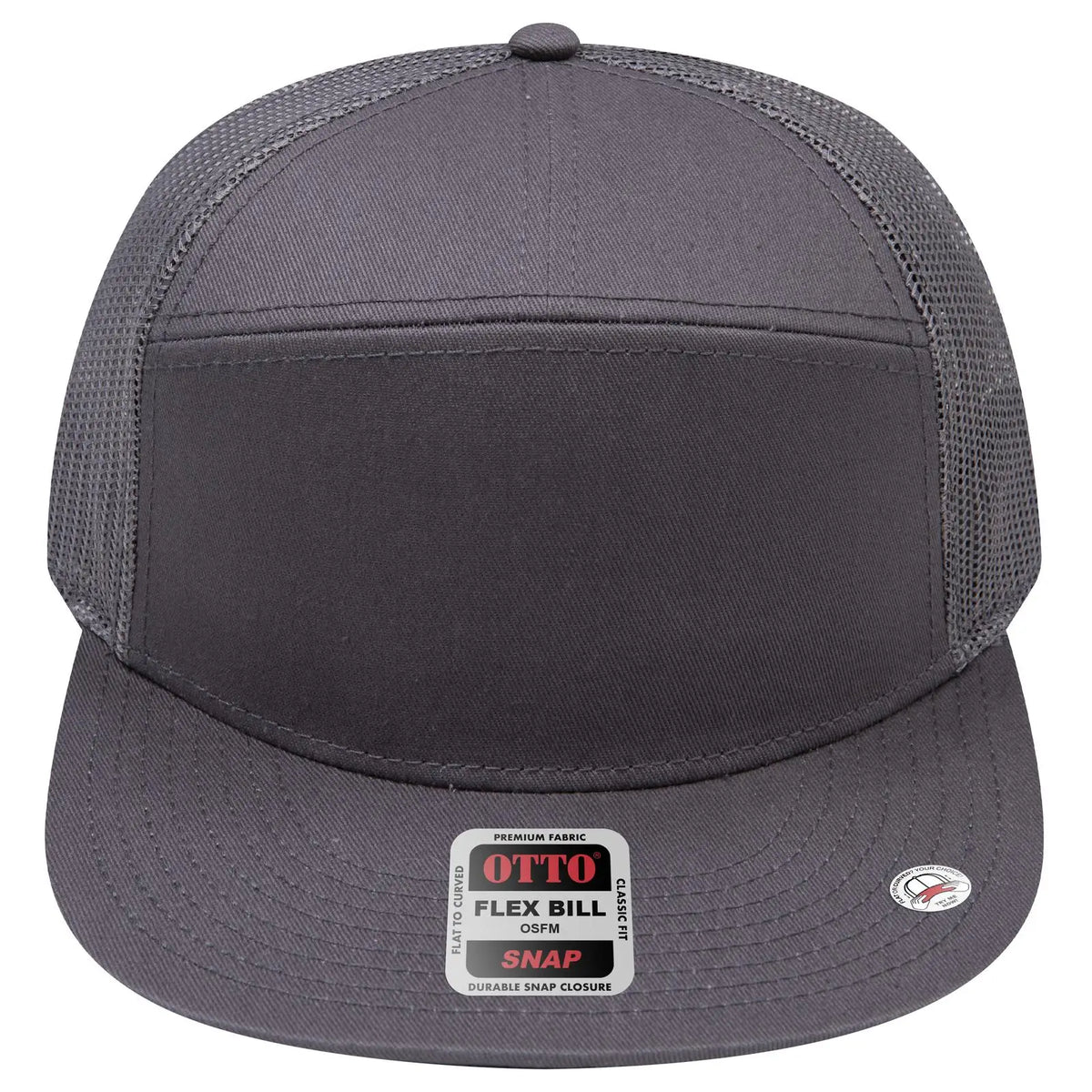 Otto 172-1298 ?Otto Snap’ 7 Panel Pro Style Mesh Back Trucker Snapback Cap - Char. Gray - 3/8’’ - 5/8’’