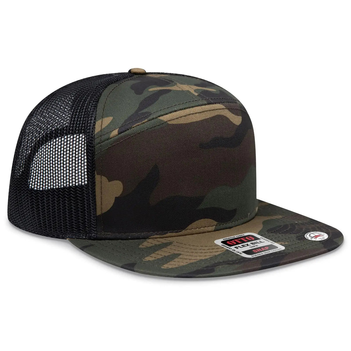 Otto 172-1298 ?Otto Snap’ 7 Panel Pro Style Mesh Back Trucker Snapback Cap - Dk.grn/brn/blk - 3/8’’ - 5/8’’