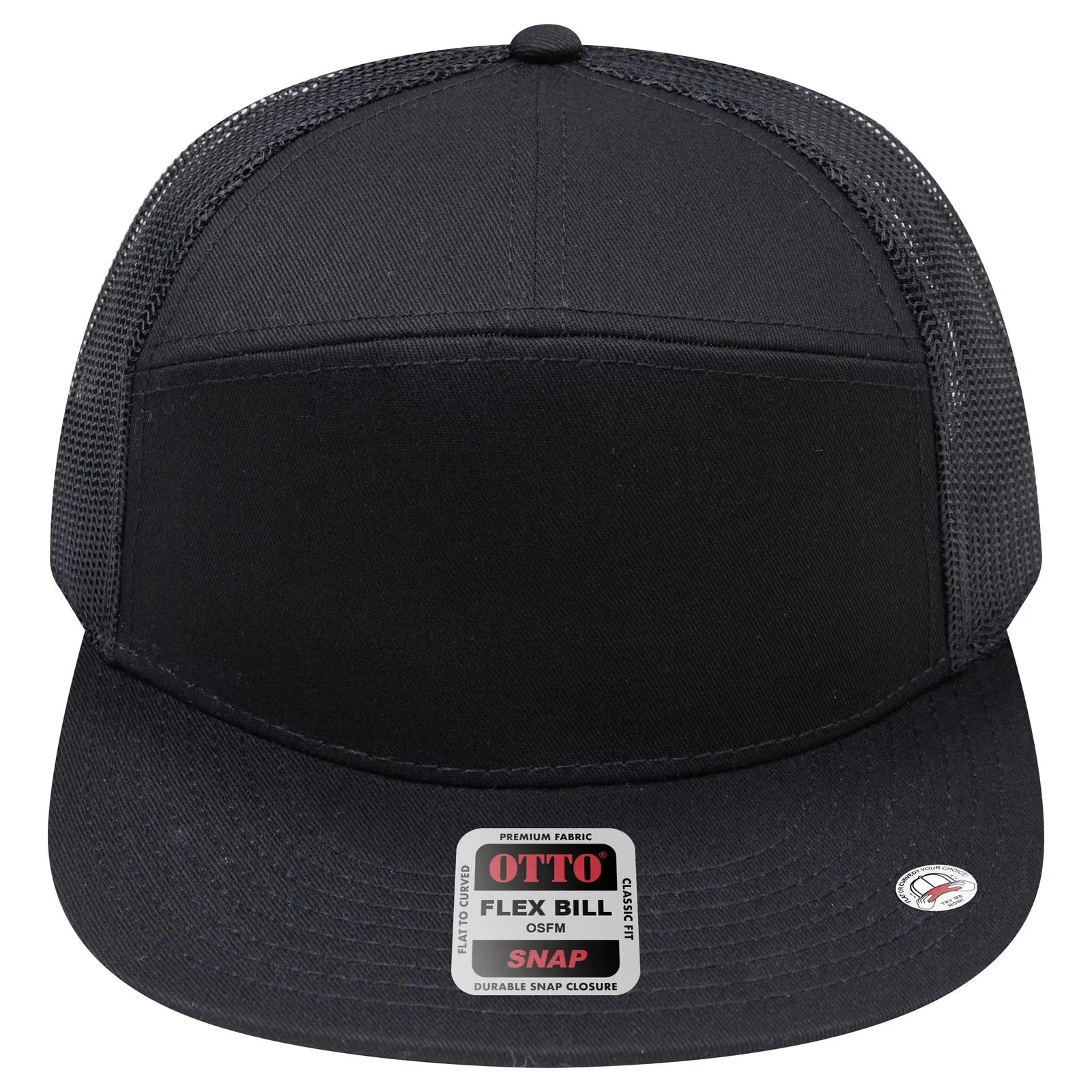 Otto 172-1298 ?Otto Snap’ 7 Panel Pro Style Mesh Back Trucker Snapback Cap - Black - 3/8’’ - 5/8’’
