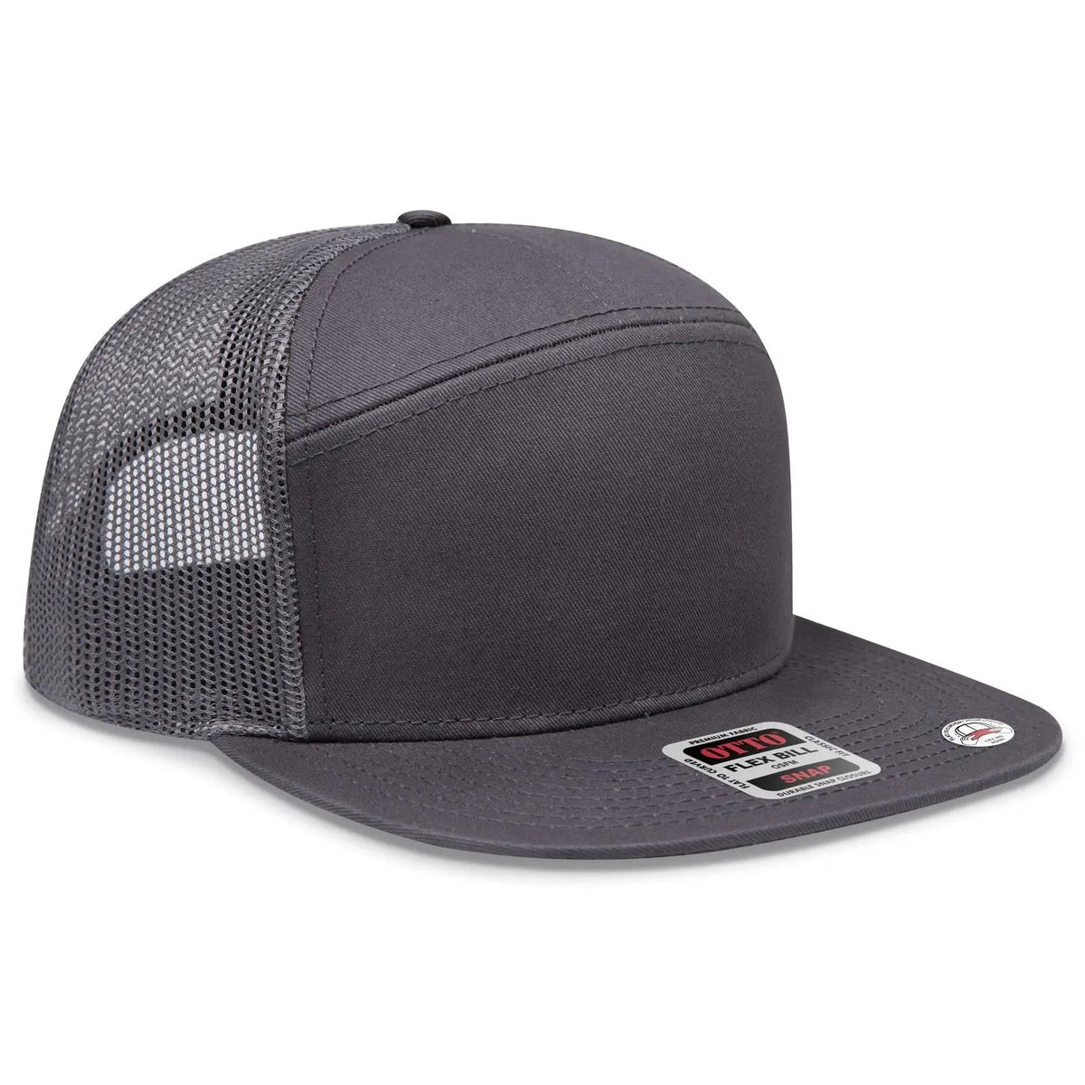 Otto 172-1298 ?Otto Snap’ 7 Panel Pro Style Mesh Back Trucker Snapback Cap - Char. Gray - 3/8’’ - 5/8’’