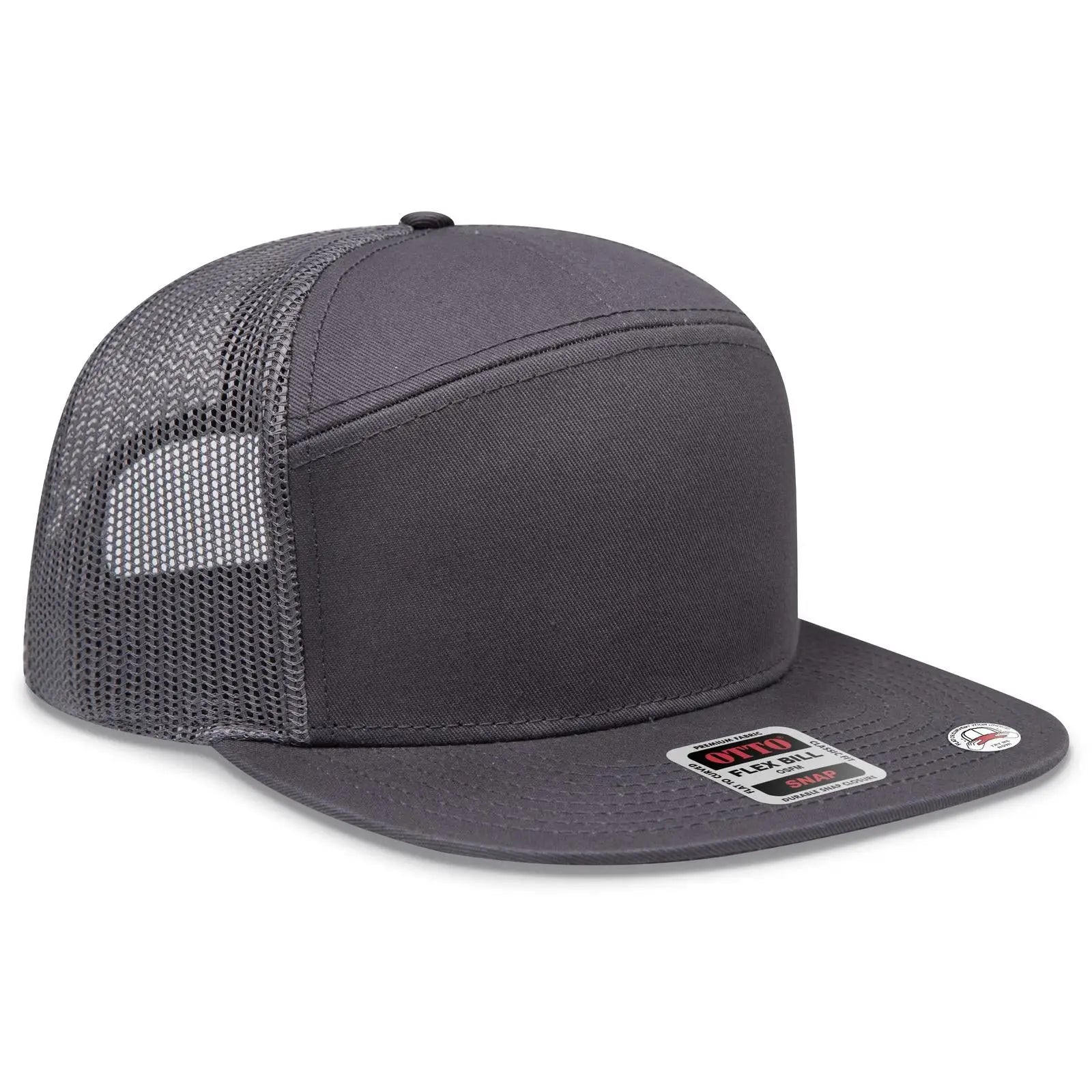 Otto 172-1298 ?Otto Snap’ 7 Panel Pro Style Mesh Back Trucker Snapback Cap - Char. Gray - 3/8’’ - 5/8’’