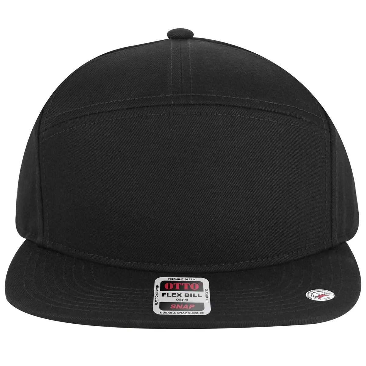 Otto 177-1331 ?Otto Snap’ 7 Panel Pro Style Snapback Cap - Black - 3/8’’ - 5/8’’