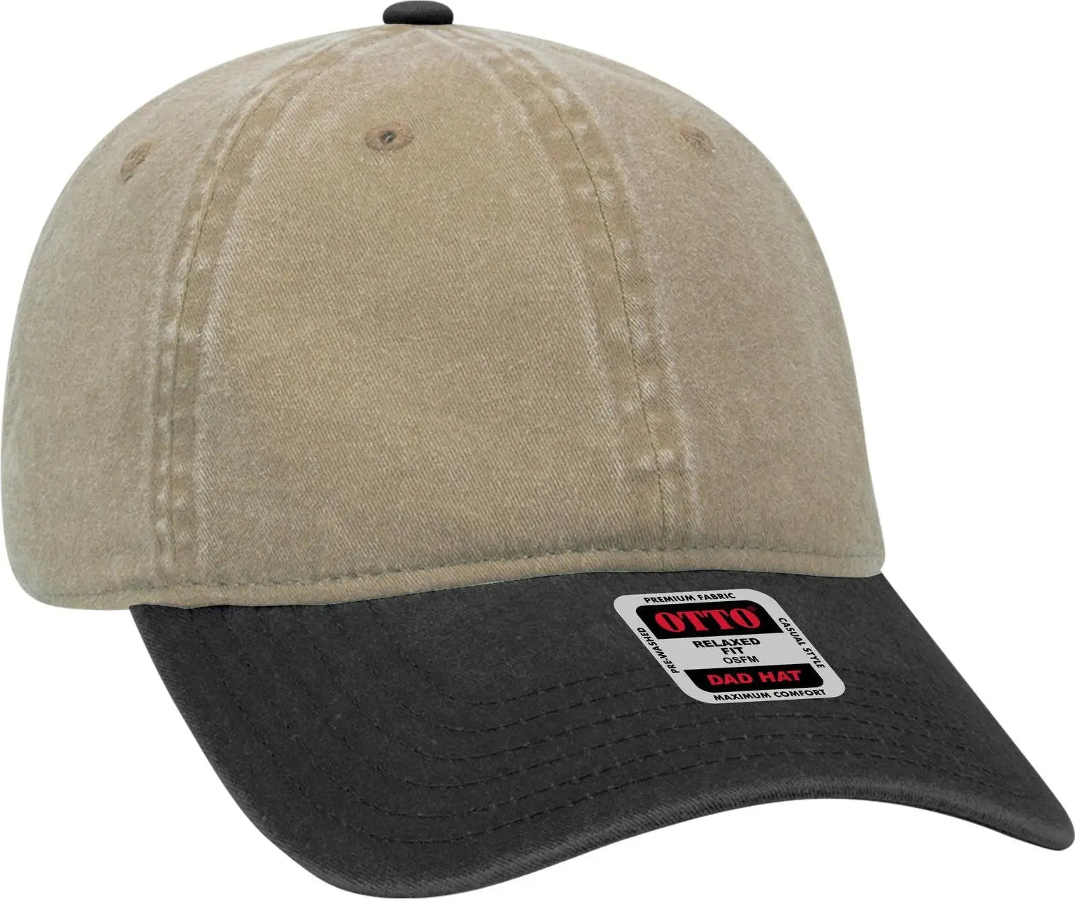 Otto 18-202 6 Panel Low Profile Dad Cap - Blk/kha - 1/2’’ - 7 5/8’’