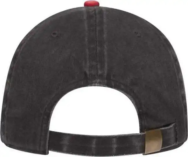 Otto 18-202 Washed Pigment Dyed Cotton Twill Low Profile Pro Style Unstructured Soft Crown Cap - Red Black - one Size