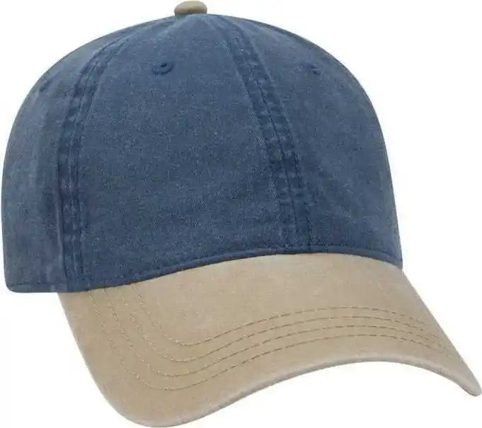 Otto 18-202 Washed Pigment Dyed Cotton Twill Low Profile Pro Style Unstructured Soft Crown Cap - Khaki Navy - one Size
