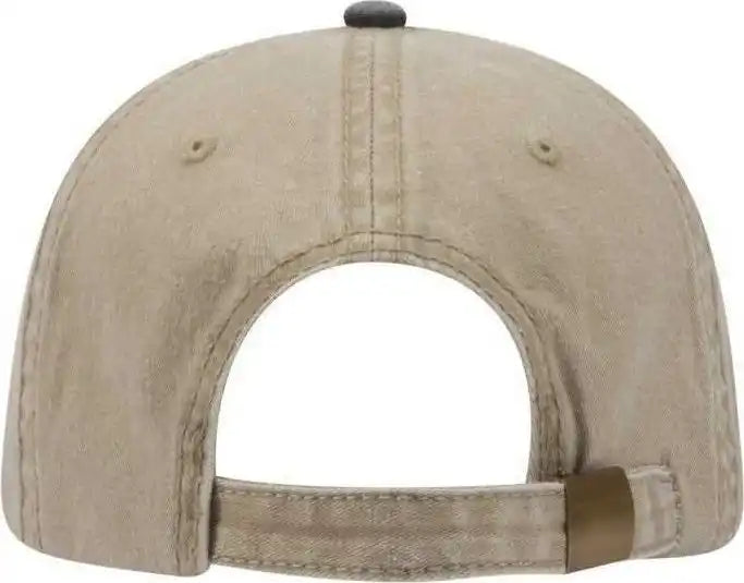 Otto 18-202 Washed Pigment Dyed Cotton Twill Low Profile Pro Style Unstructured Soft Crown Cap - Black Khaki - one Size