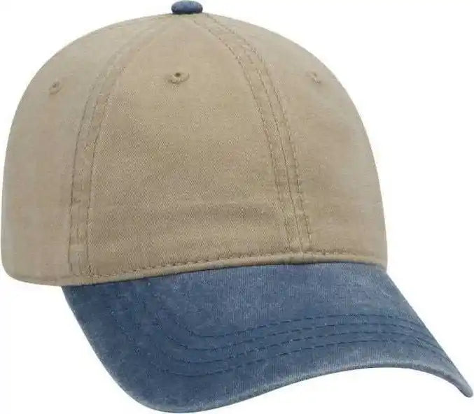 Otto 18-202 Washed Pigment Dyed Cotton Twill Low Profile Pro Style Unstructured Soft Crown Cap - Navy Khaki - one Size