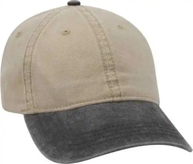Otto 18-202 Washed Pigment Dyed Cotton Twill Low Profile Pro Style Unstructured Soft Crown Cap - Black Khaki - one Size