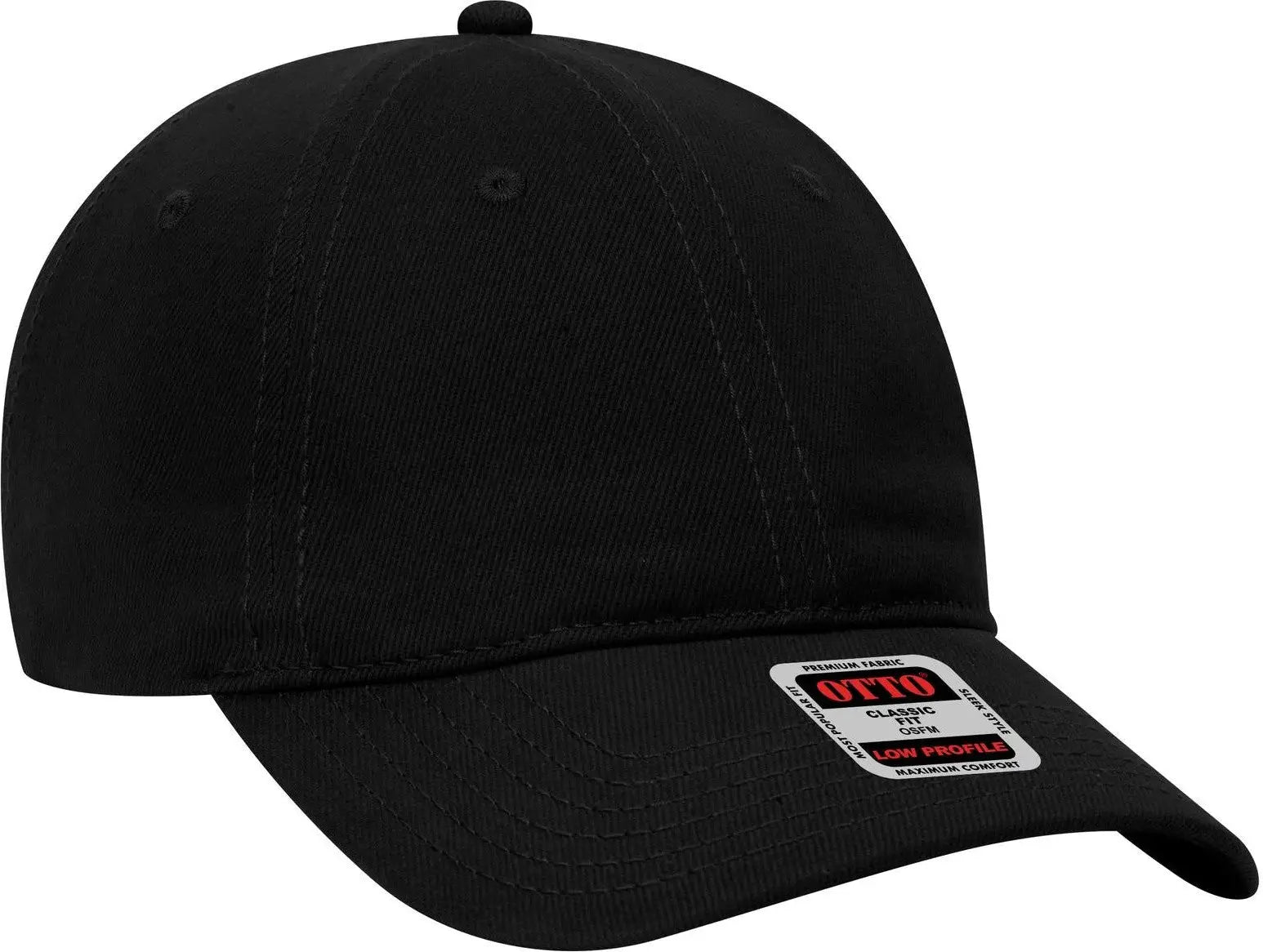 Otto 18-253 6 Panel Low Profile Baseball Cap - Black - 1/2’’ - 7 5/8’’