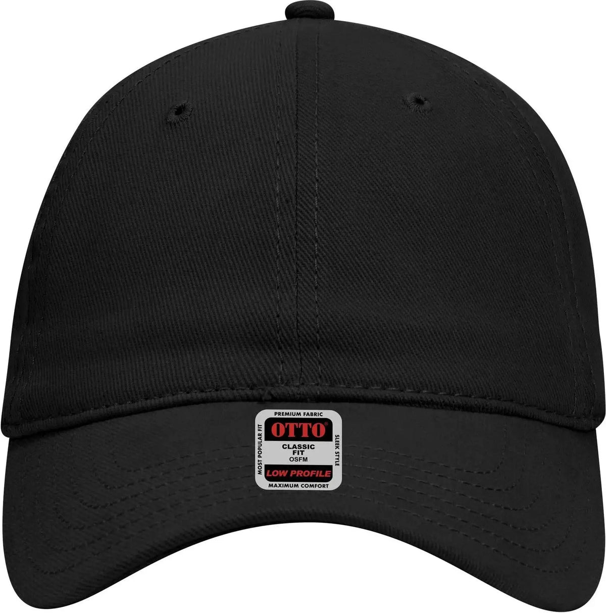 Otto 18-253 6 Panel Low Profile Baseball Cap - Black - 1/2’’ - 7 5/8’’