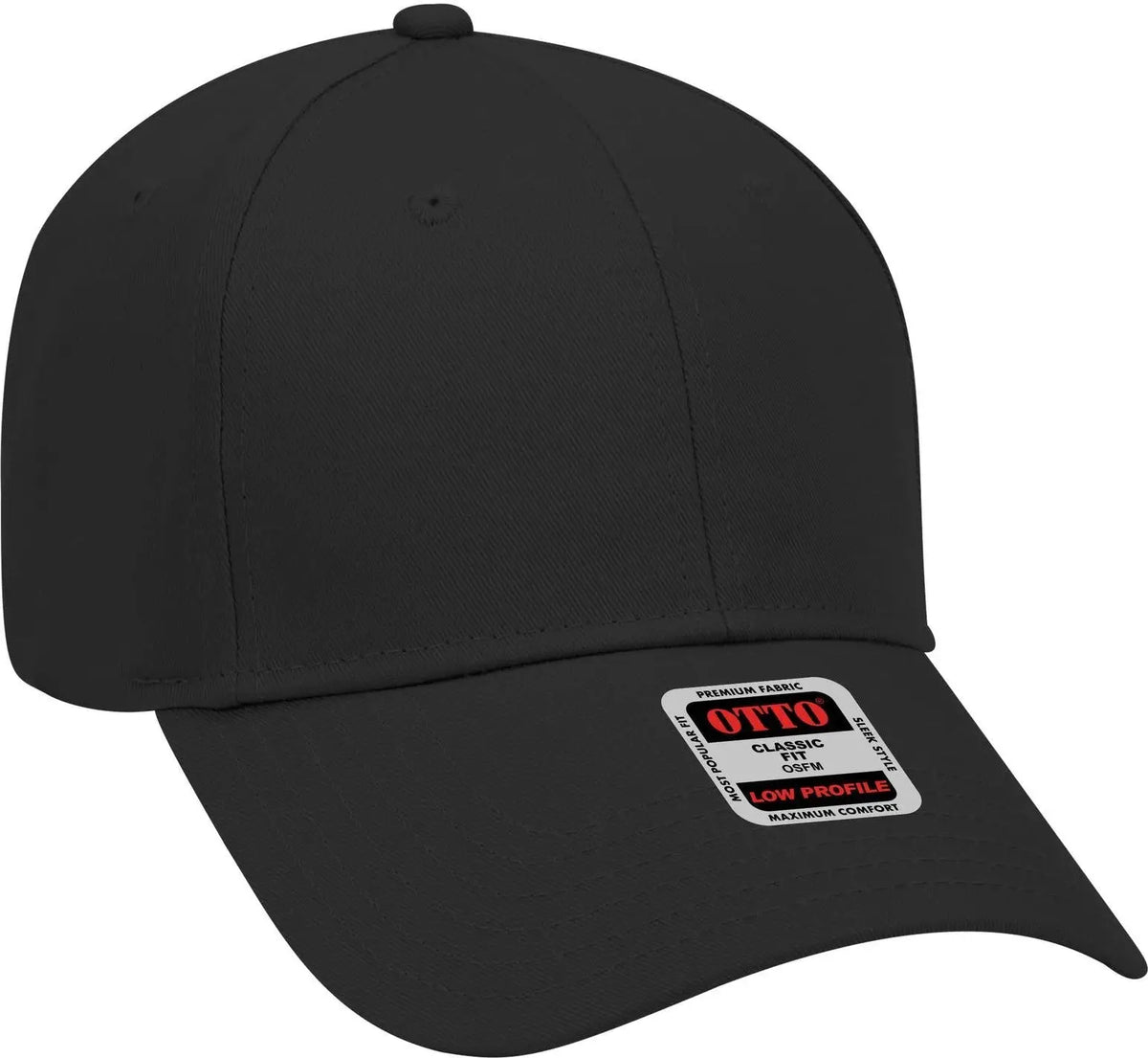 Otto 18-553 6 Panel Low Profile Baseball Cap - Black - 1/2’’ - 7 5/8’’