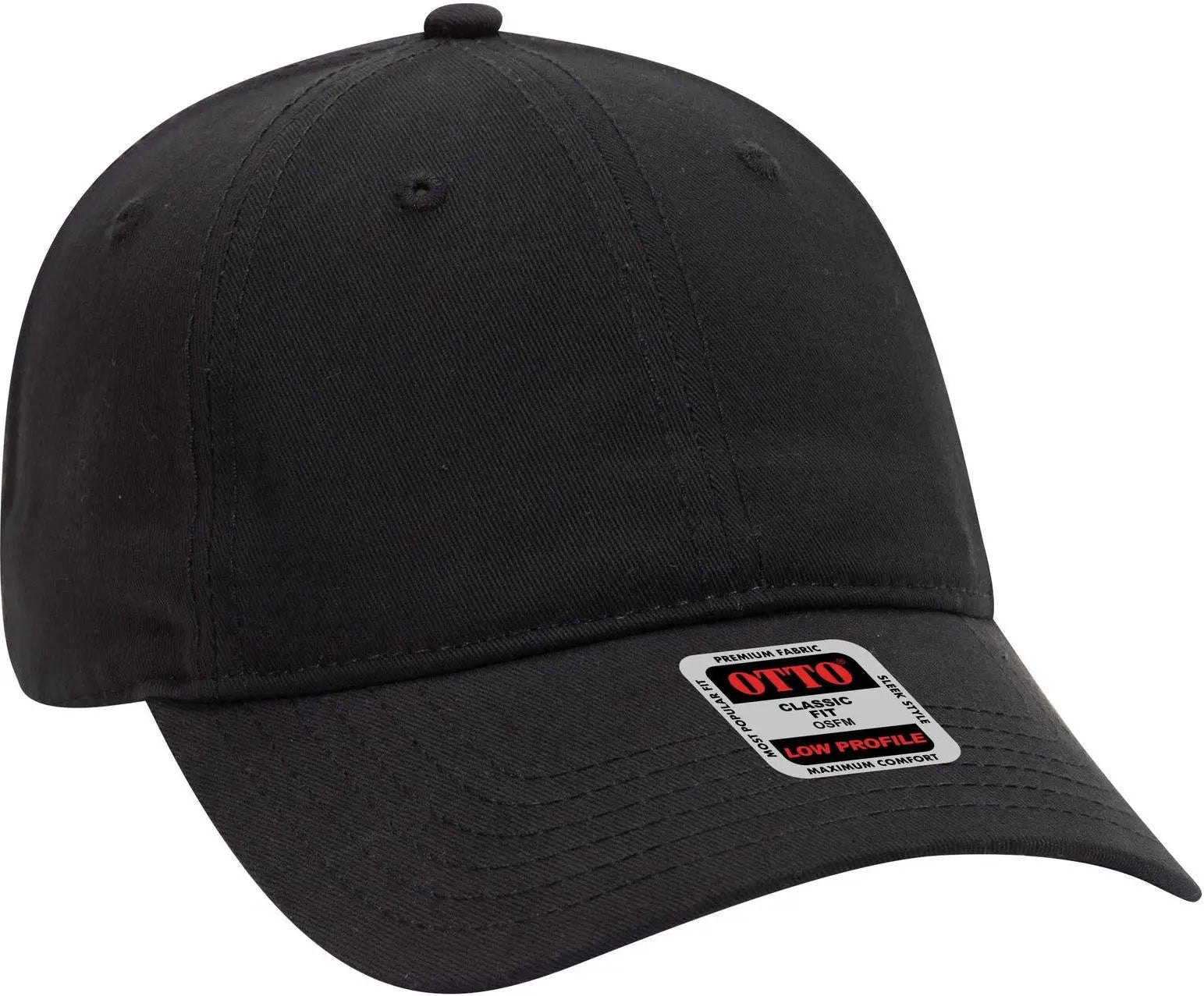 Otto 18-864 6 Panel Low Profile Baseball Cap - Black - 1/2’’ - 7 5/8’’