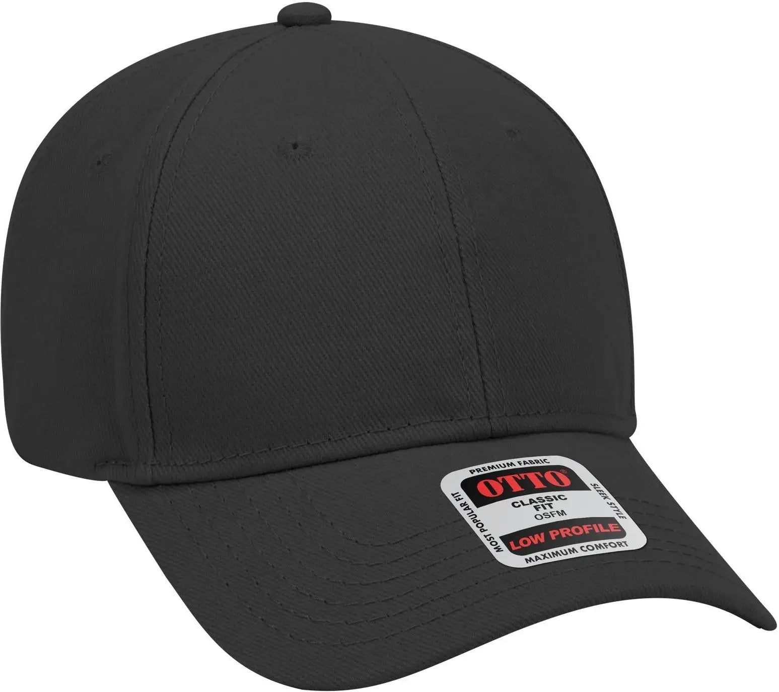 Otto 19-004 6 Panel Low Profile Baseball Cap - Black - 1/2’’ - 7 5/8’’