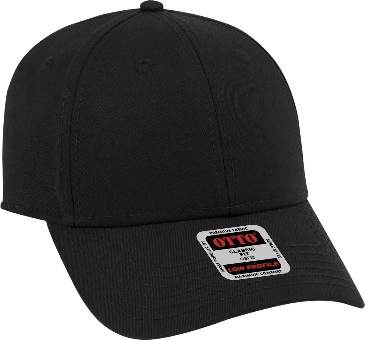 Otto 19-1203 6 Panel Low Profile Baseball Cap - Black - 1/2’’ - 7 5/8’’
