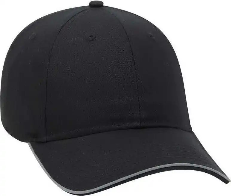Otto 19-1261 6 Panel Low Profil Reflective Piping Design Cotton Twill Cap - Black - one Size Fits Most