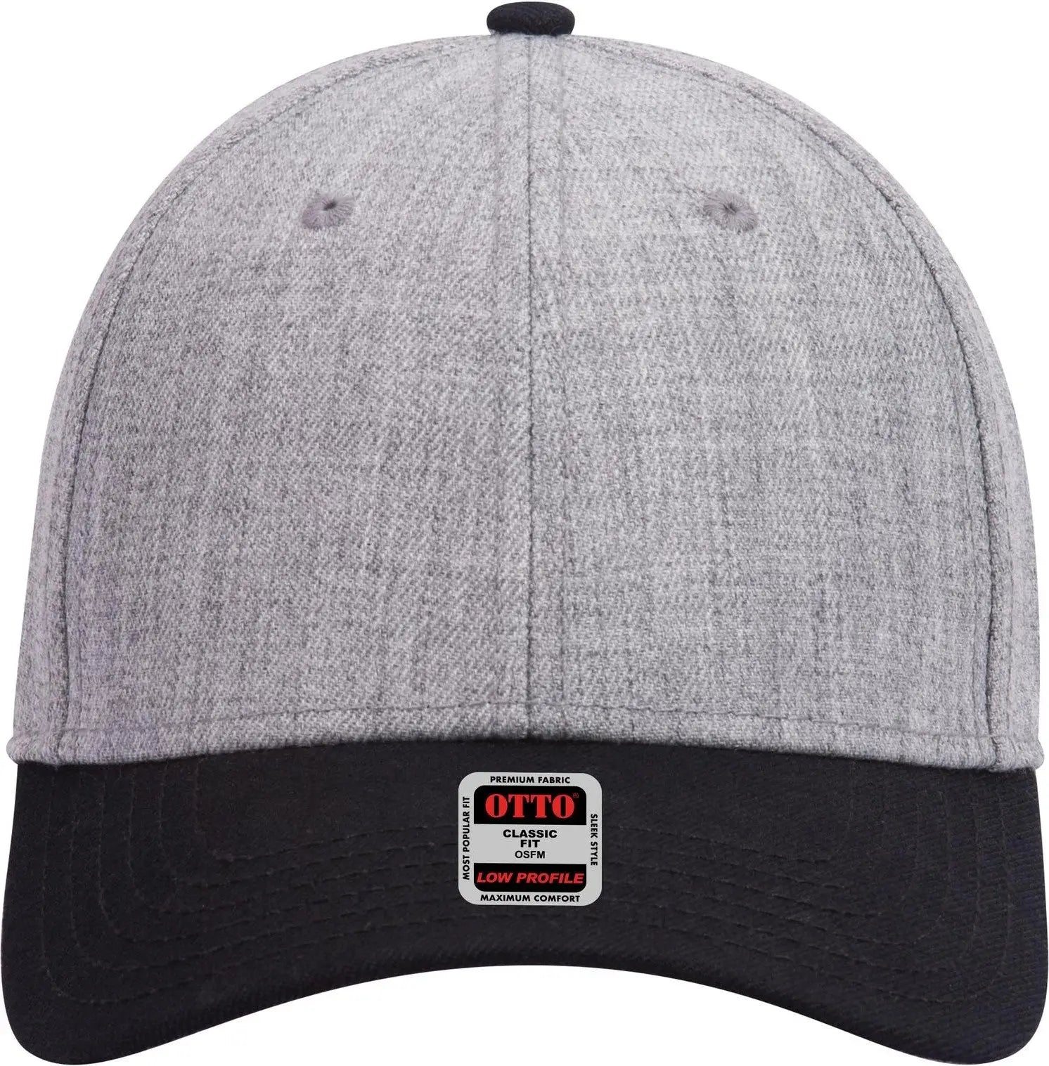 Otto 19-208 6 Panel Low Profile Baseball Cap - Blk/hthr. Gry - 1/2’’ - 7 5/8’’