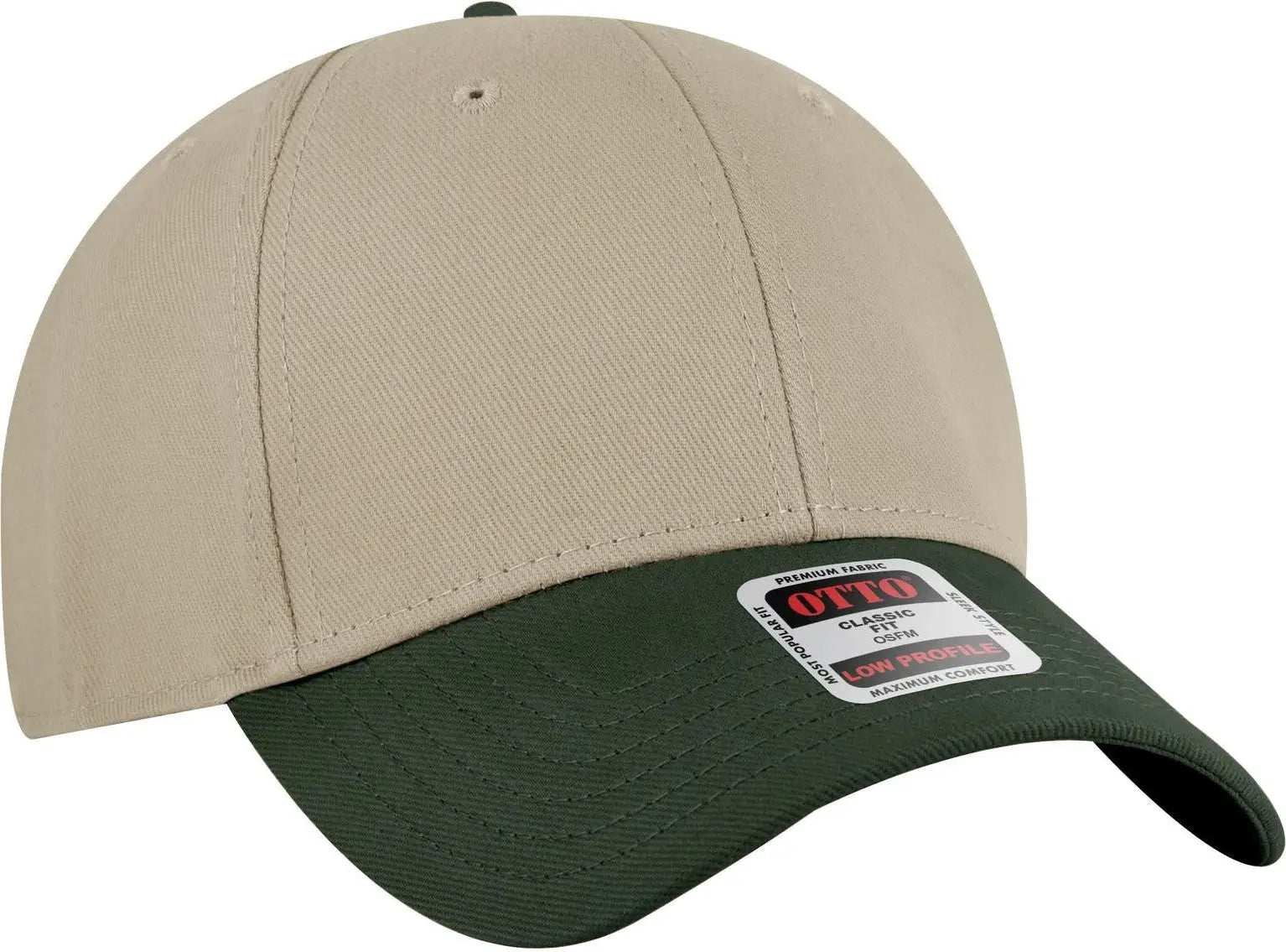 Otto 19-251 6 Panel Low Profile Baseball Cap - Dk.grn/kha - 1/2’’ - 7 5/8’’