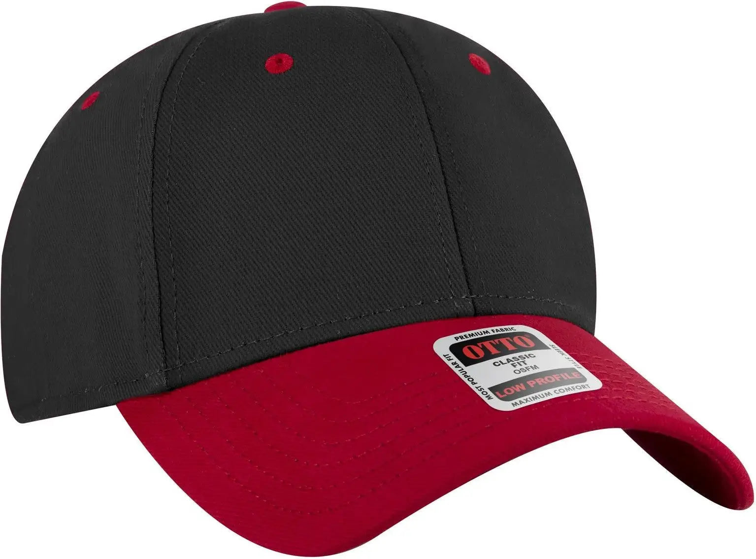 Otto 19-251 6 Panel Low Profile Baseball Cap - Red/blk - 1/2’’ - 7 5/8’’