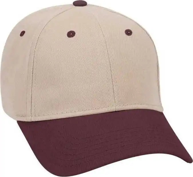 Otto 19-251 Brushed Bull Denim Seamed Front Panel Low Profile Pro Style Cap - Maroon Khaki - one Size Fits Most