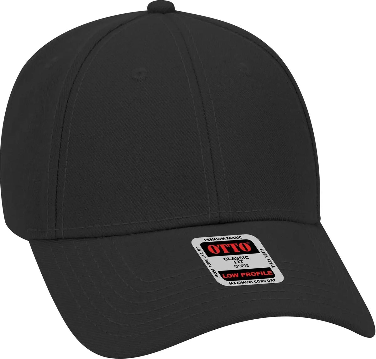 Otto 19-304 6 Panel Low Profile Baseball Cap - Black - 1/2’’ - 7 5/8’’