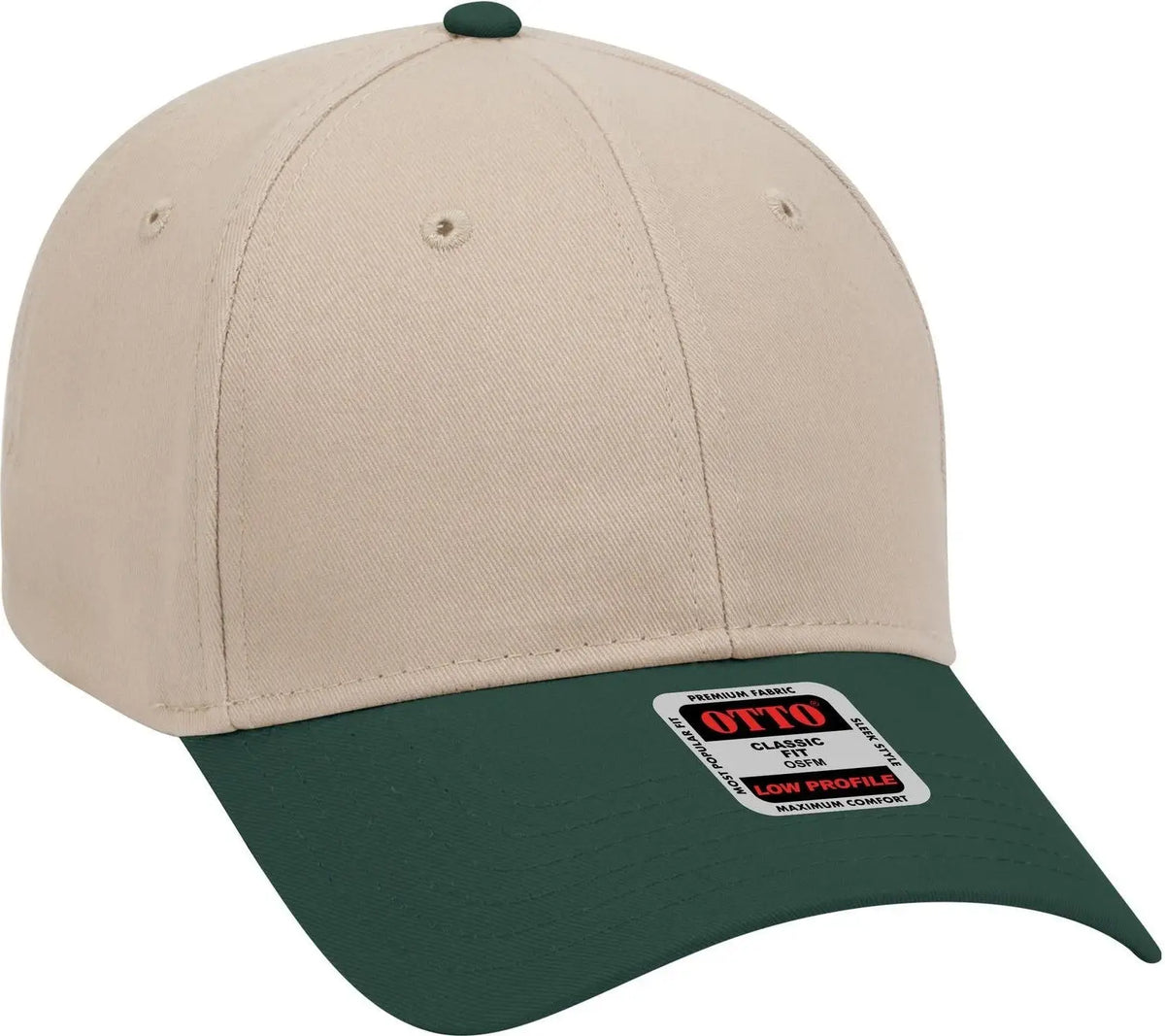 Otto 19-503 6 Panel Low Profile Baseball Cap - Dk.grn/kha - 1/2’’ - 7 5/8’’