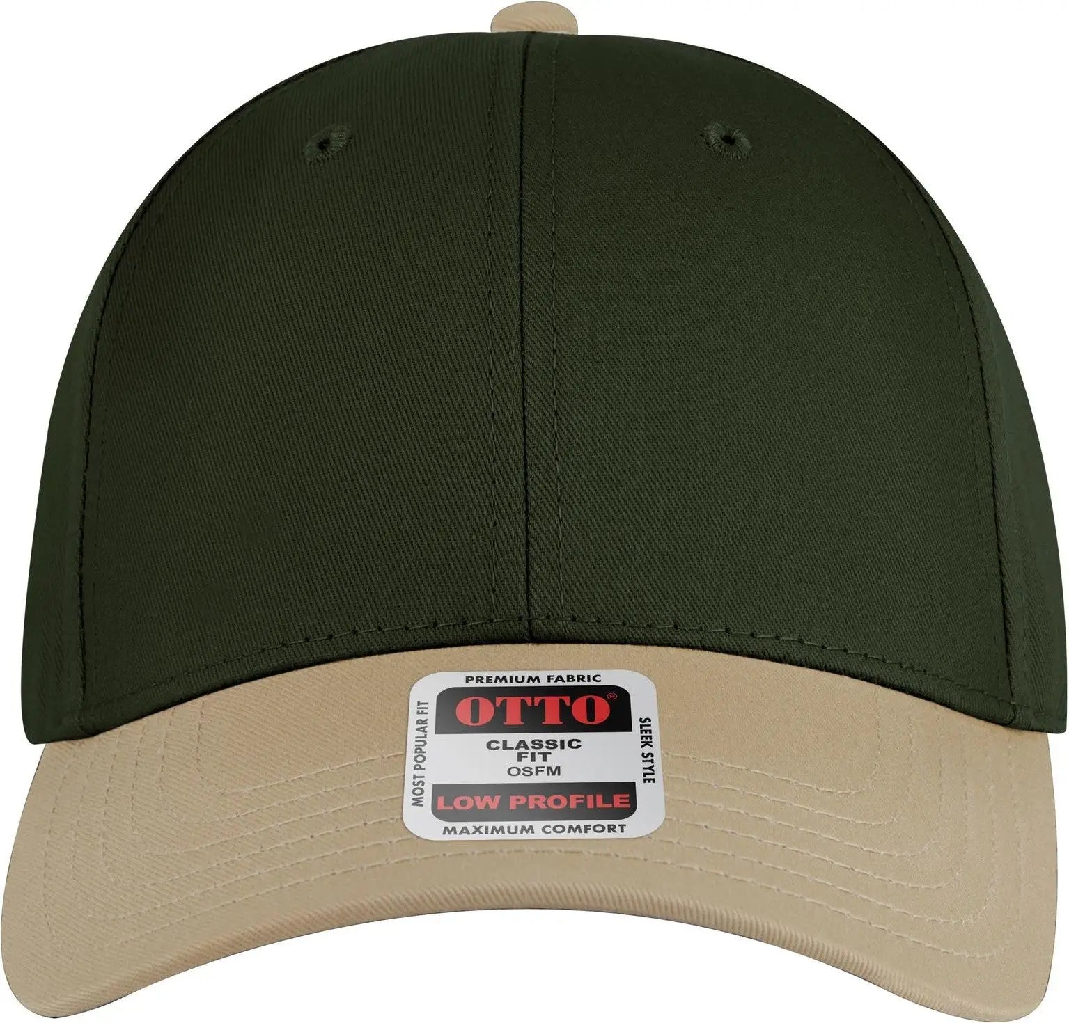 Otto 19-536 6 Panel Low Profile Baseball Cap - Kha/dk.grn/dk.grn