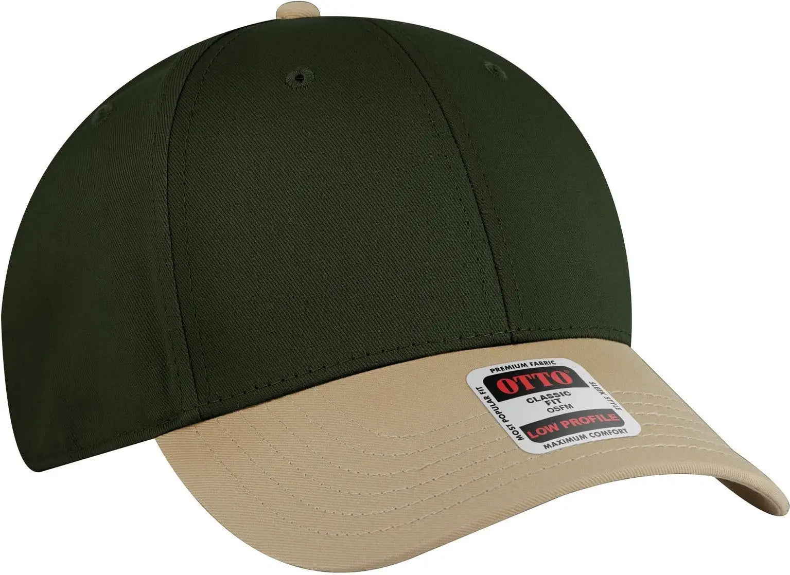 Otto 19-536 6 Panel Low Profile Baseball Cap - Kha/dk.grn/dk.grn