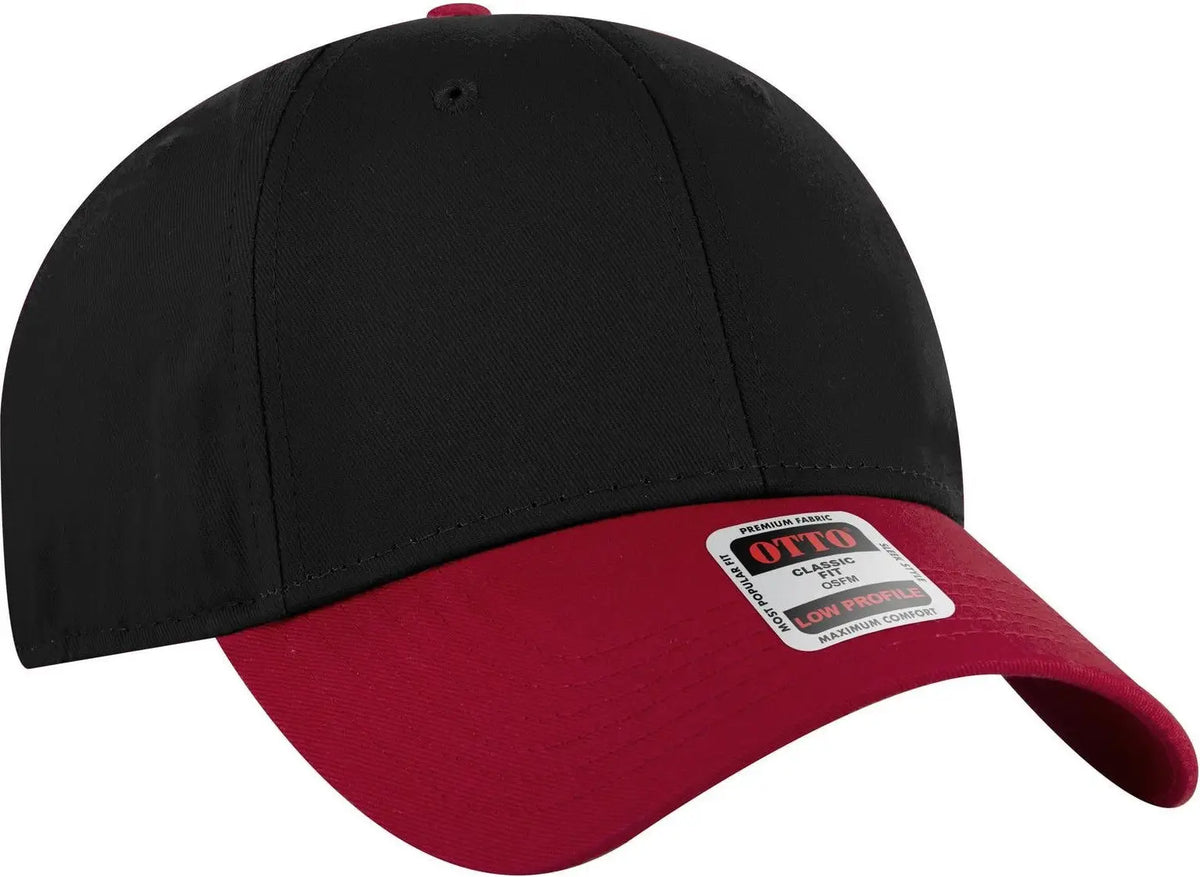 Otto 19-536 6 Panel Low Profile Baseball Cap - Red/blk/blk - 1/2’’ - 7 5/8’’
