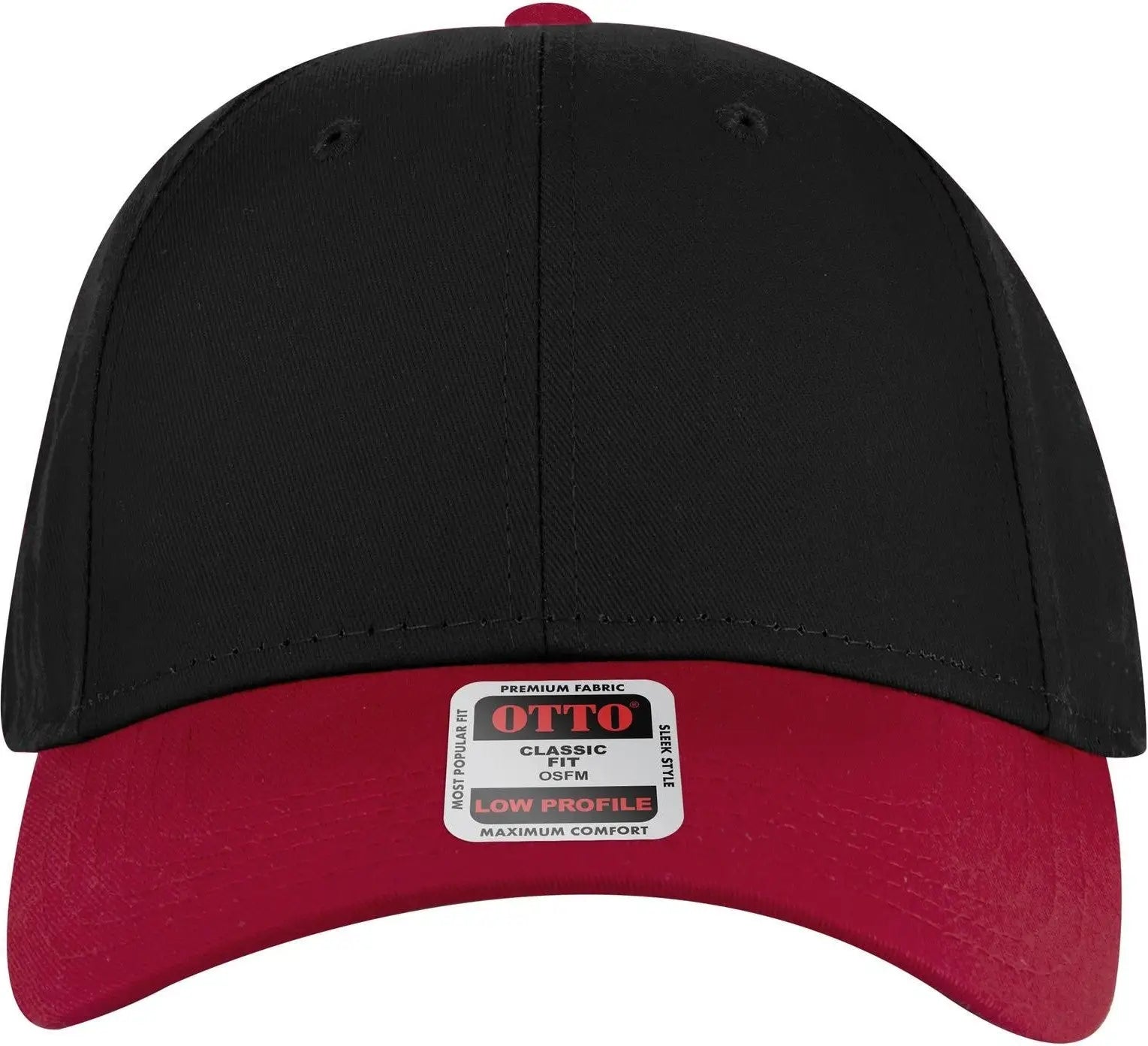 Otto 19-536 6 Panel Low Profile Baseball Cap - Red/blk/blk - 1/2’’ - 7 5/8’’
