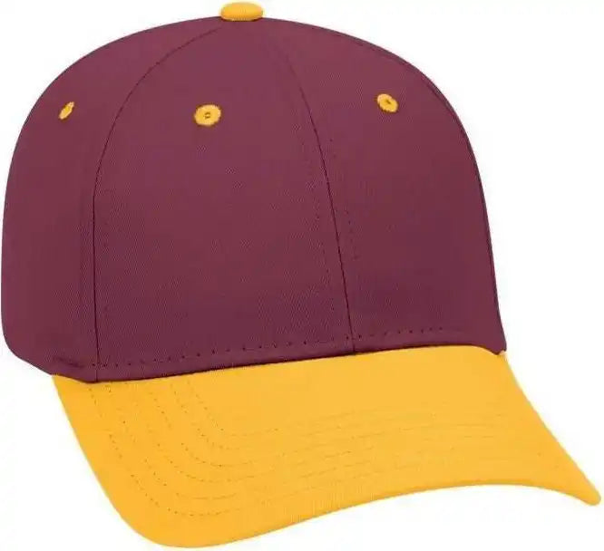 Otto 19-536 Cotton Twill Low Profile Pro Style Cap with 6 Embroidered Eyelets - Gold Burgandy Maroon - one Size Fits