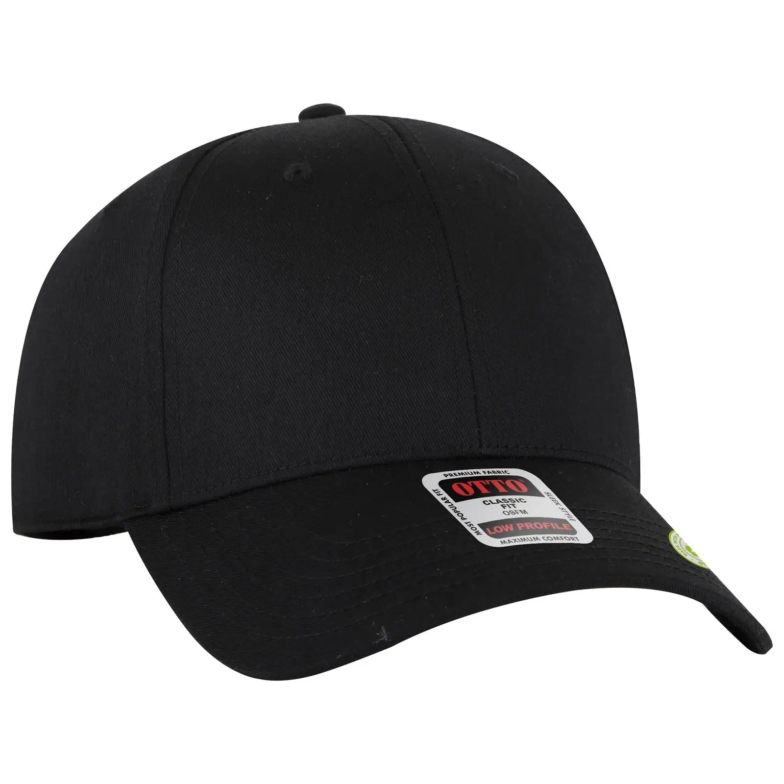 Otto 19-6 6 Panel Low Profile Baseball Cap - Black - 7 3/8’’ - 5/8’’