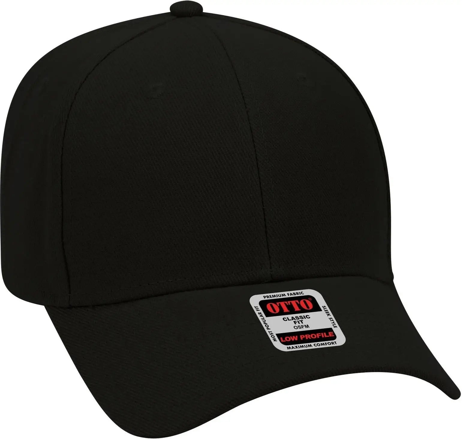 Otto 19-609 6 Panel Low Profile Baseball Cap - Black - 1/2’’ - 7 5/8’’