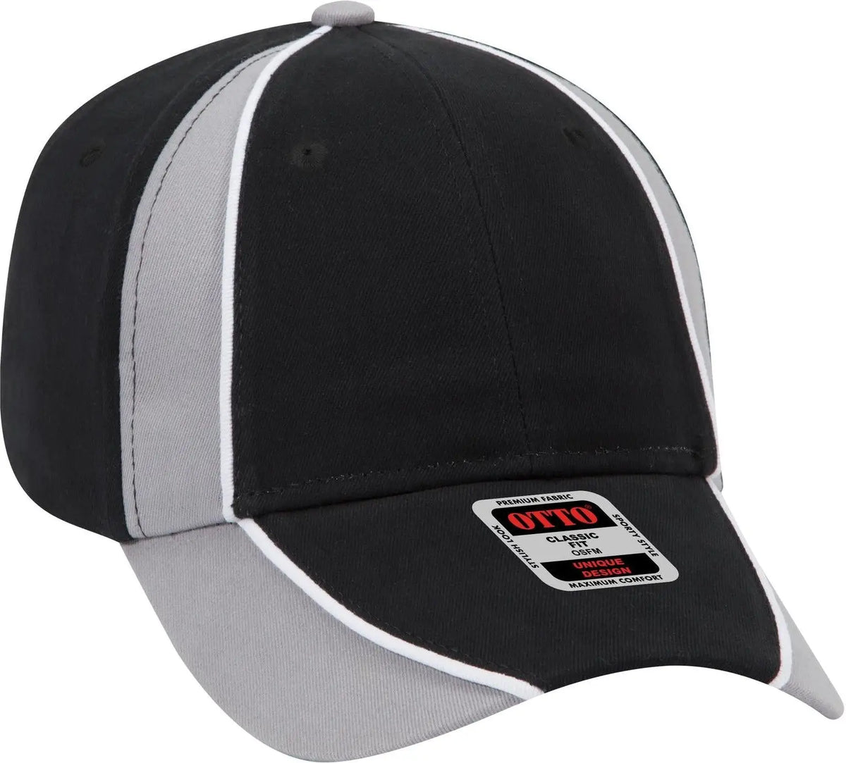 Otto 19-701 6 Panel Low Profile Baseball Cap - Blk/gry/wht - 1/2’’ - 7 5/8’’