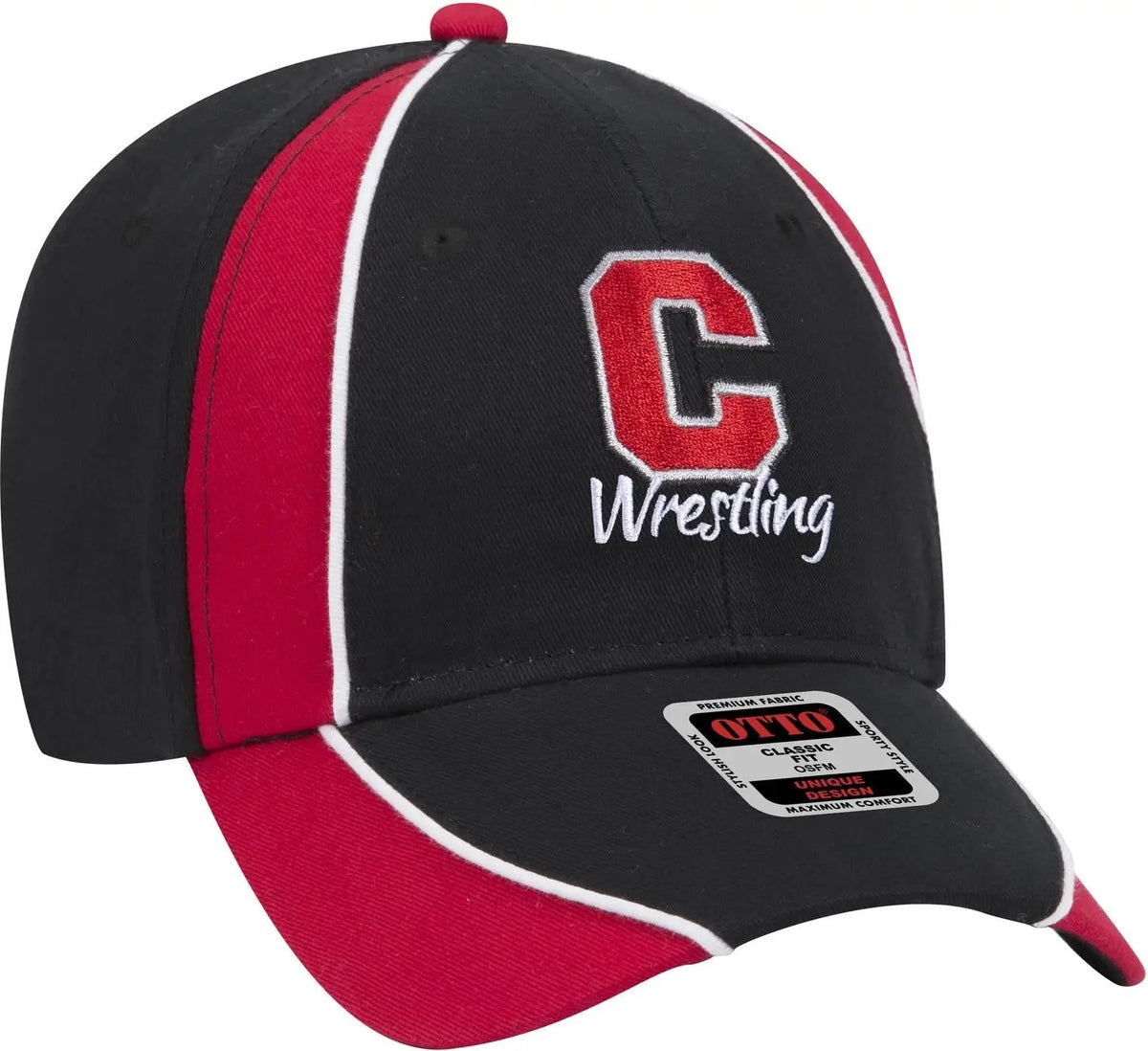 Otto 19-701 6 Panel Low Profile Baseball Cap - Blk/red/wht - 1/2’’ - 7 5/8’’