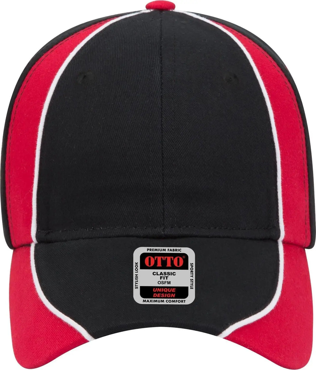 Otto 19-701 6 Panel Low Profile Baseball Cap - Blk/red/wht - 1/2’’ - 7 5/8’’