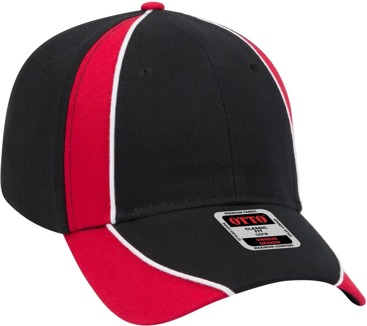 Otto 19-701 6 Panel Low Profile Baseball Cap - Blk/red/wht - 1/2’’ - 7 5/8’’