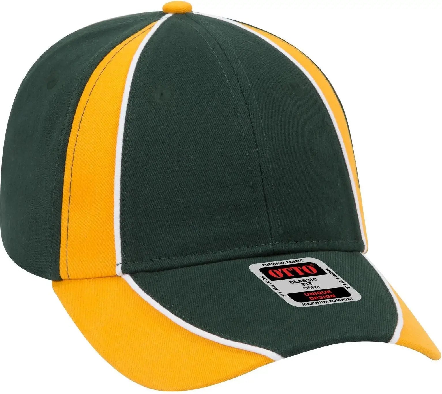 Otto 19-701 6 Panel Low Profile Baseball Cap - Dk.grn/gld/wht - 1/2’’ - 7 5/8’’