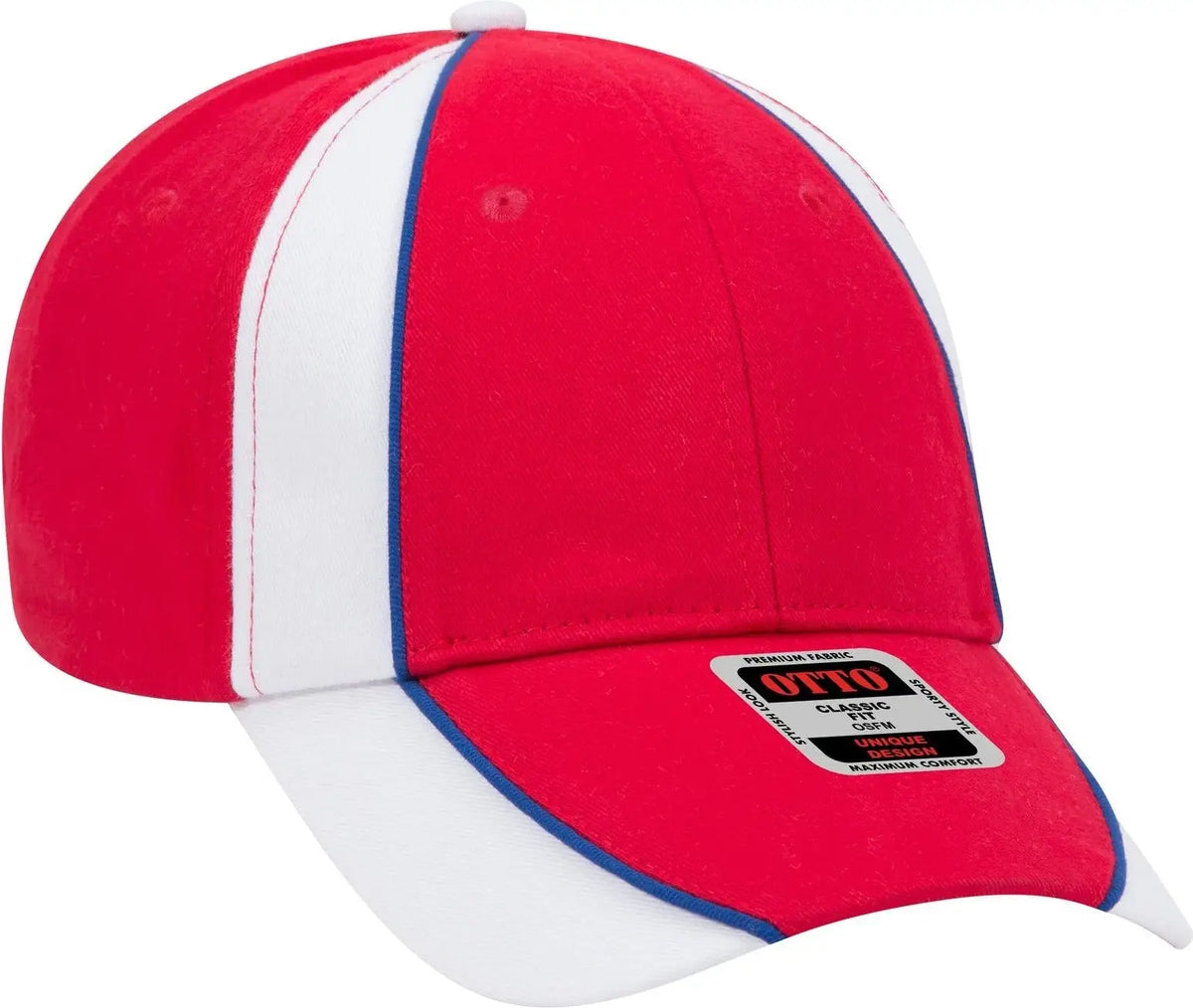 Otto 19-701 6 Panel Low Profile Baseball Cap - Red/wht/ryl - 1/2’’ - 7 5/8’’