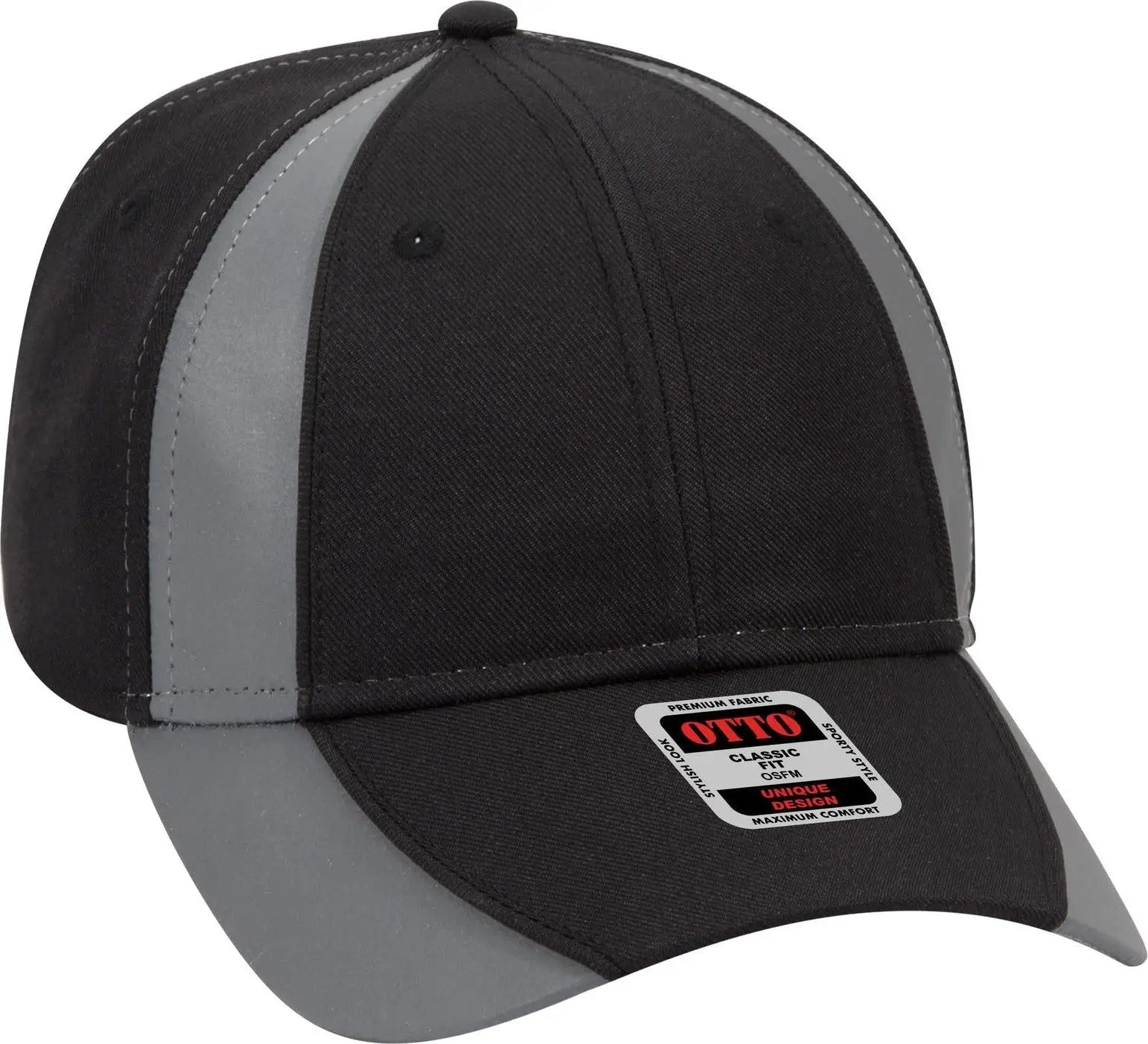 Otto 19-701 Neon 6 Panel Low Profile Baseball Cap - Blk/ref.gry - 1/2’’ - 7 5/8’’