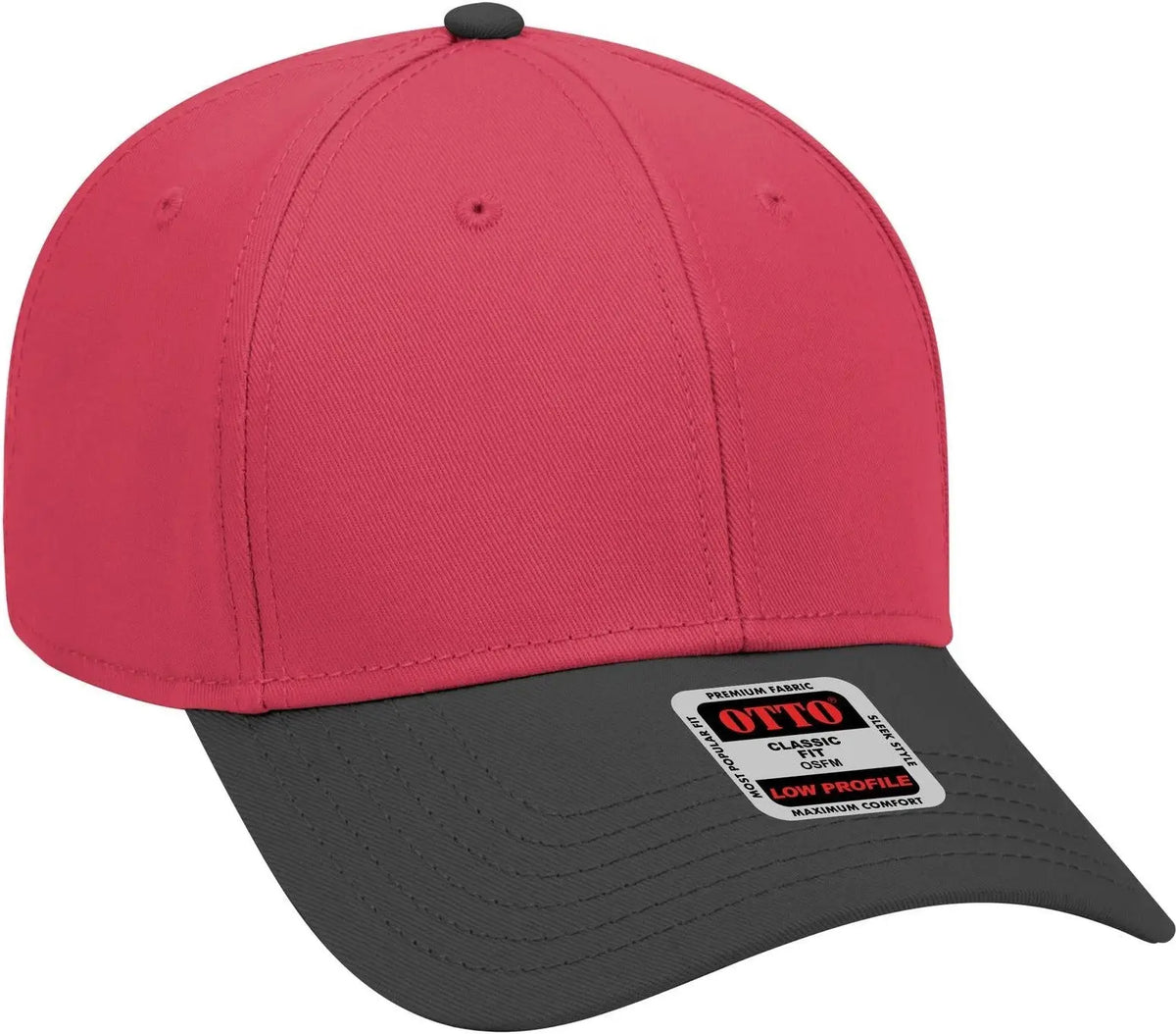 Otto 19-768 6 Panel Low Profile Baseball Cap - Blk/red/red - 1/2’’ - 7 5/8’’