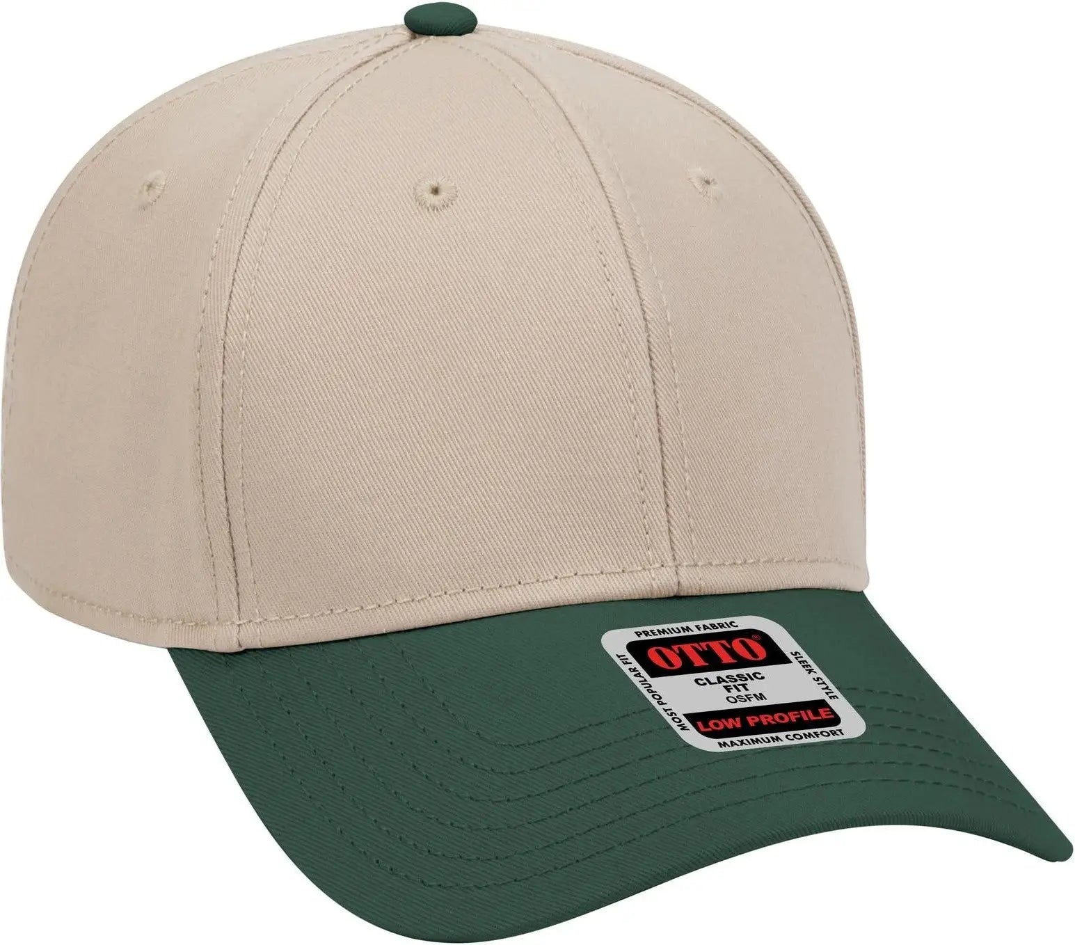 Otto 19-768 6 Panel Low Profile Baseball Cap - Dk.grn/kha/kha - 1/2’’ - 7 5/8’’