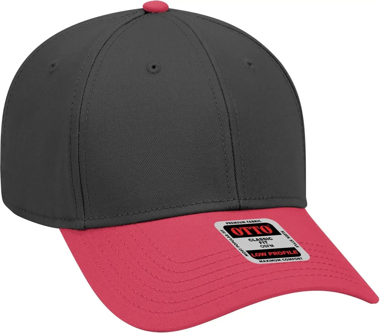 Otto 19-768 6 Panel Low Profile Baseball Cap - Red/blk/blk - 1/2’’ - 7 5/8’’