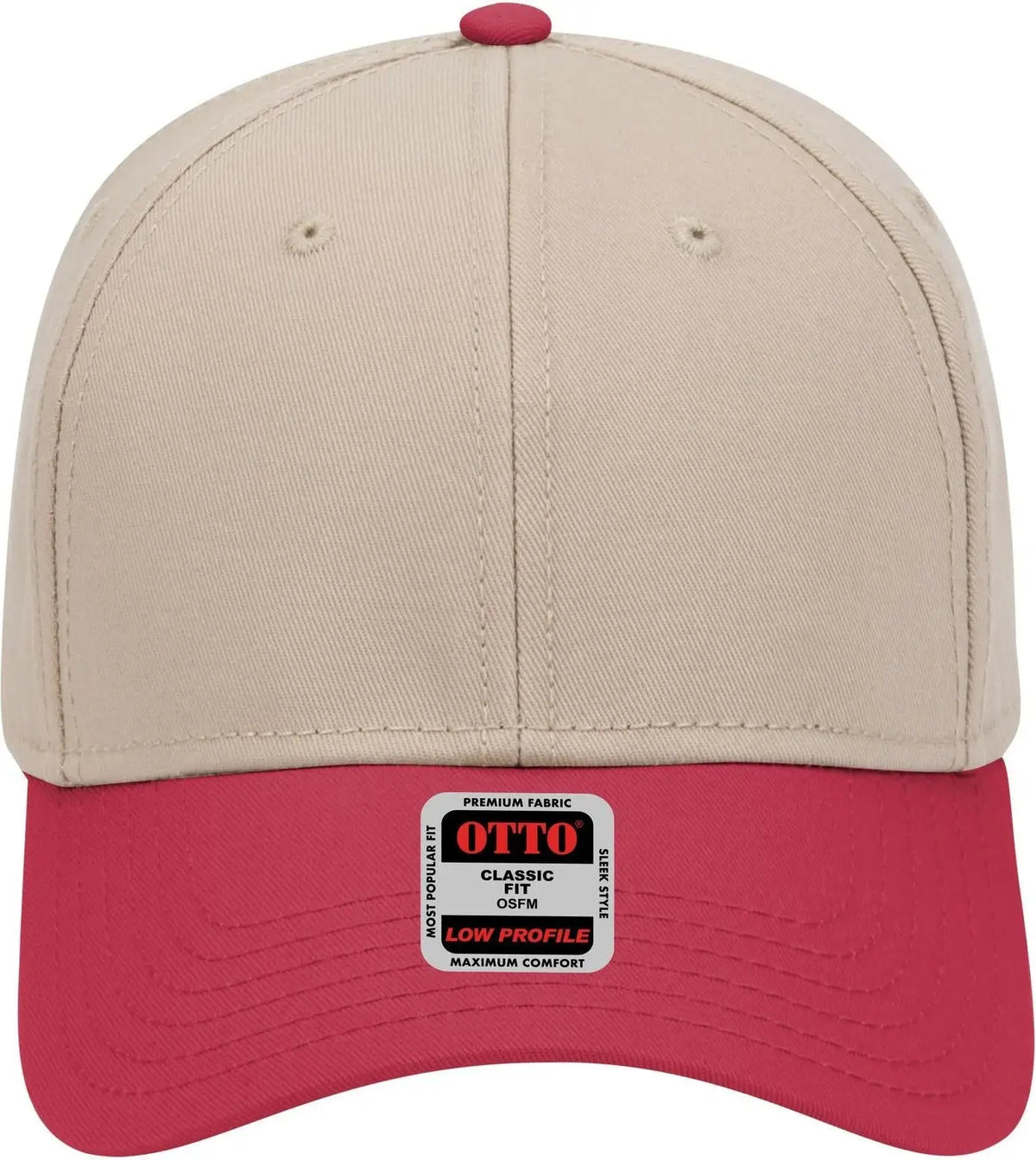 Otto 19-768 6 Panel Low Profile Baseball Cap - Red/kha/kha - 1/2’’ - 7 5/8’’